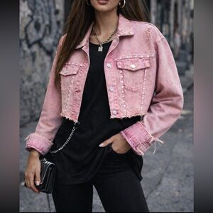 Pink Cropped Denim Jacket